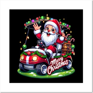 Santa Claus Golf Cart - Merry Christmas Festive - Xmas Holiday Posters and Art